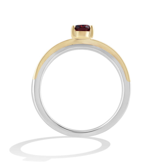 Women's Ring with Oval Garnet and 1/20 CT.TW Diamonds 10K Yellow Gold and Sterling Silver
