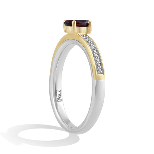 Women's Ring with Oval Garnet and 1/20 CT.TW Diamonds 10K Yellow Gold and Sterling Silver