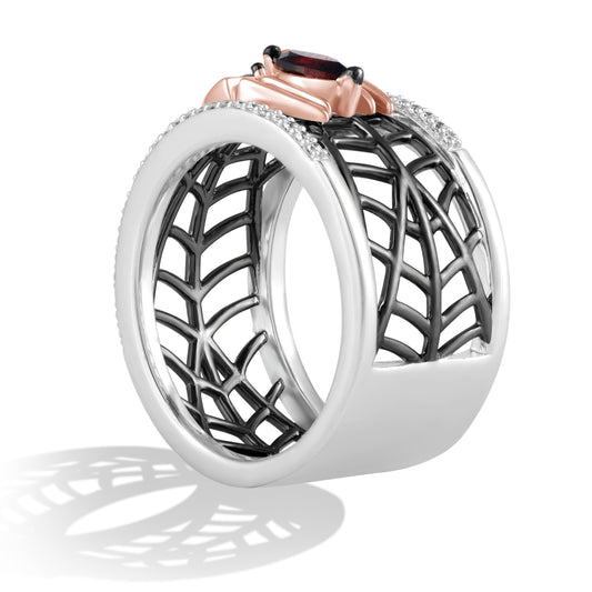 Women's Ring with Blue Sapphire, Red Garnet and 1/5 CT.TW Diamonds in 14K Rose Gold and Black Rhodium over Sterling Silver