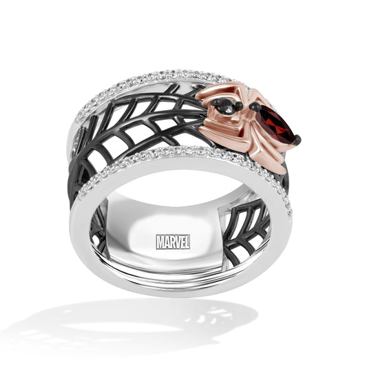 Women's Ring with Blue Sapphire, Red Garnet and 1/5 CT.TW Diamonds in 14K Rose Gold and Black Rhodium over Sterling Silver