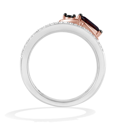 Women's Ring with Blue Sapphire, Red Garnet and 1/5 CT.TW Diamonds in 14K Rose Gold and Black Rhodium over Sterling Silver