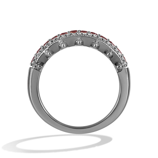 Women's Ring with Red Garnet and 1/5 CT.TW Diamonds in Black Rhodium over Sterling Silver