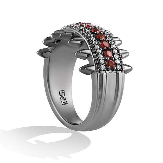 Women's Ring with Red Garnet and 1/5 CT.TW Diamonds in Black Rhodium over Sterling Silver