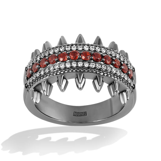 Women's Ring with Red Garnet and 1/5 CT.TW Diamonds in Black Rhodium over Sterling Silver