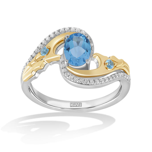 Women's Ring with Swiss Blue Topaz and 1/6 CT.TW Diamonds in 14K Yellow Gold over Sterling Silver