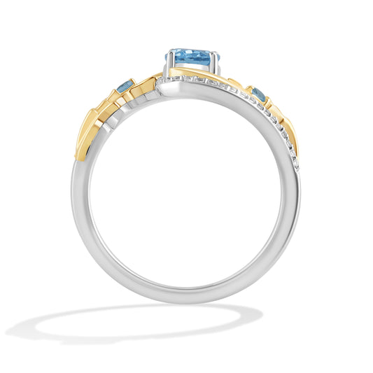 Women's Ring with Swiss Blue Topaz and 1/6 CT.TW Diamonds in 14K Yellow Gold over Sterling Silver