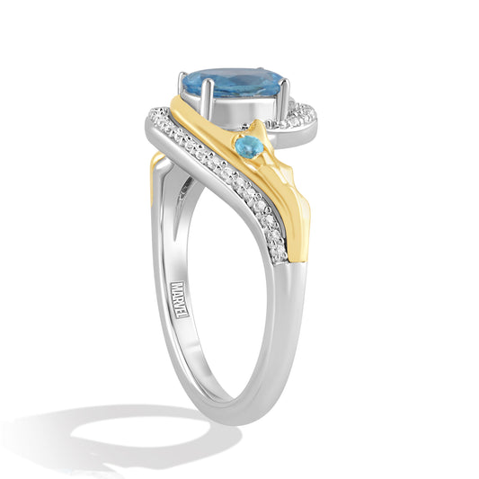 Women's Ring with Swiss Blue Topaz and 1/6 CT.TW Diamonds in 14K Yellow Gold over Sterling Silver