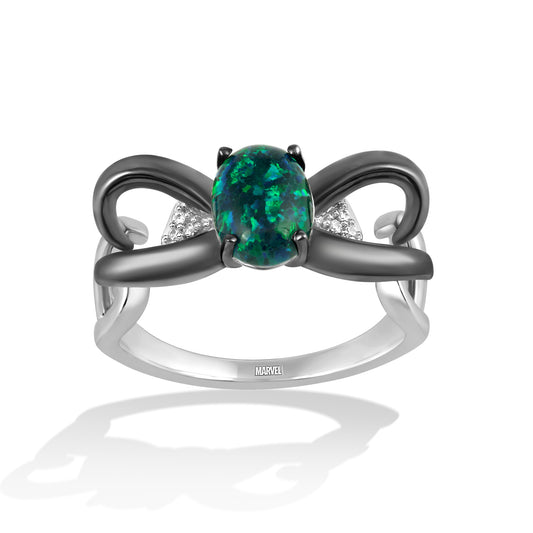 Women's Ring with Created Green Opal and 1/20 CT.TW Diamonds in Black Rhodium over Sterling Silver