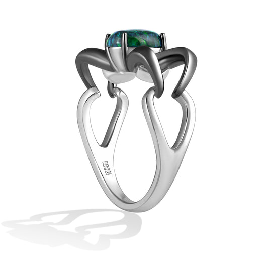 Women's Ring with Created Green Opal and 1/20 CT.TW Diamonds in Black Rhodium over Sterling Silver