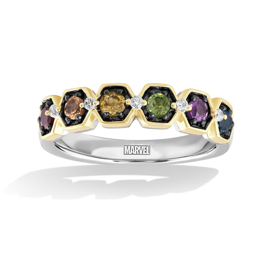 Women's Ring with Madeira Citrine, Amethyst, Red Garnet, Swiss Blue Topaz, Peridot and 1/20 CT.TW Diamonds in 14K Yellow Gold and Black Rhodium over Sterling Silver