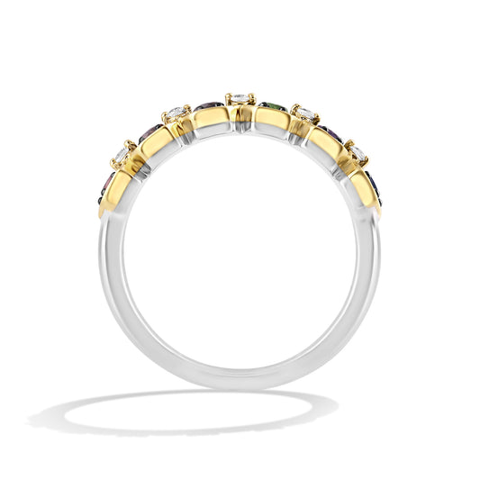 Women's Ring with Madeira Citrine, Amethyst, Red Garnet, Swiss Blue Topaz, Peridot and 1/20 CT.TW Diamonds in 14K Yellow Gold and Black Rhodium over Sterling Silver