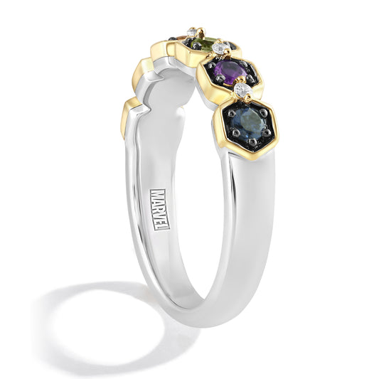 Women's Ring with Madeira Citrine, Amethyst, Red Garnet, Swiss Blue Topaz, Peridot and 1/20 CT.TW Diamonds in 14K Yellow Gold and Black Rhodium over Sterling Silver