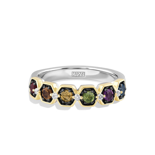 Women's Ring with Madeira Citrine, Amethyst, Red Garnet, Swiss Blue Topaz, Peridot and 1/20 CT.TW Diamonds in 14K Yellow Gold and Black Rhodium over Sterling Silver