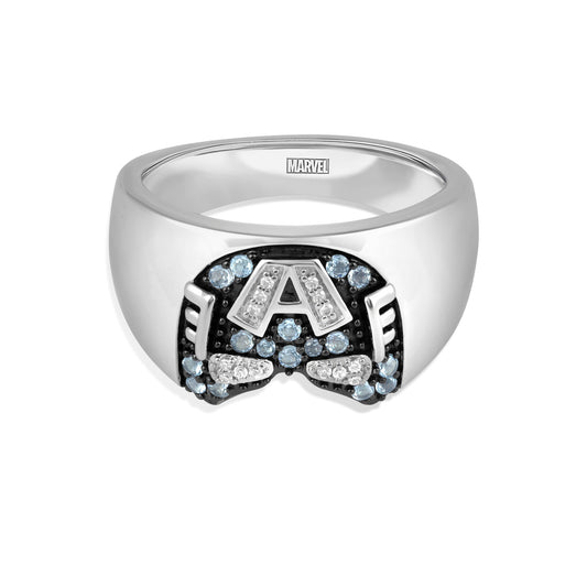 Men's Ring with  Swiss Blue Topaz and 1/20 CT.TW Diamonds in Black Rhodium over Sterling Silver