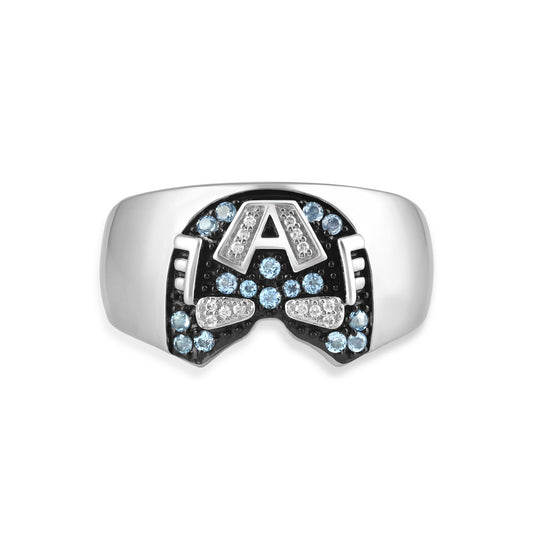 Men's Ring with  Swiss Blue Topaz and 1/20 CT.TW Diamonds in Black Rhodium over Sterling Silver