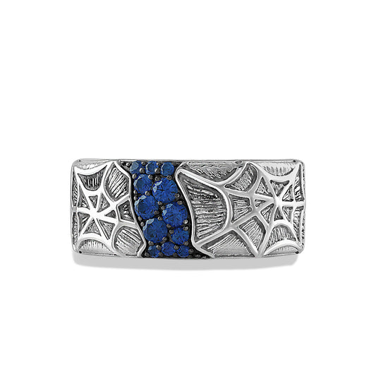 Men's Ring with Created Blue Sapphire in Black Rhodium over Sterling Silver