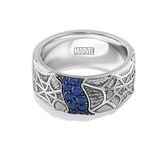 Men's Ring with Created Blue Sapphire in Black Rhodium over Sterling Silver