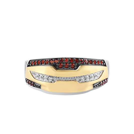 Men's Ring with Red Garnet and 1/10 CT.TW Diamonds in 14K Yellow Gold over Sterling Silver