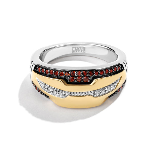 Men's Ring with Red Garnet and 1/10 CT.TW Diamonds in 14K Yellow Gold over Sterling Silver