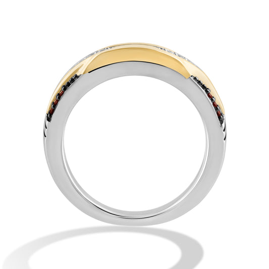 Men's Ring with Red Garnet and 1/10 CT.TW Diamonds in 14K Yellow Gold over Sterling Silver
