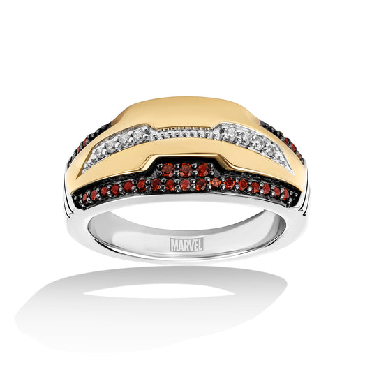Men's Ring with Red Garnet and 1/10 CT.TW Diamonds in 14K Yellow Gold over Sterling Silver