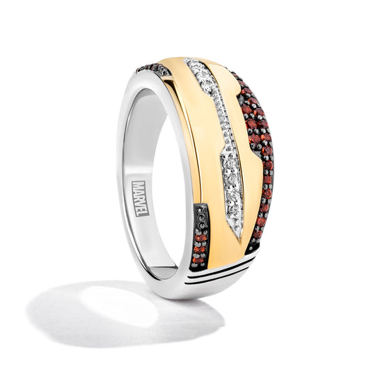 Men's Ring with Red Garnet and 1/10 CT.TW Diamonds in 14K Yellow Gold over Sterling Silver
