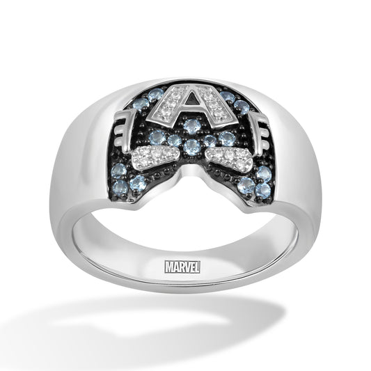 Men's Ring with  Swiss Blue Topaz and 1/20 CT.TW Diamonds in Black Rhodium over Sterling Silver