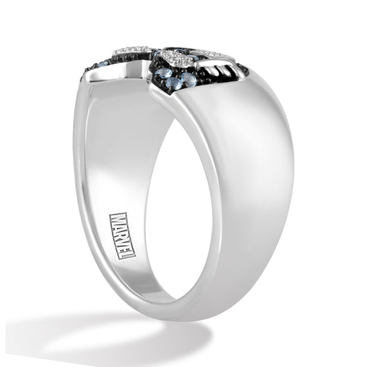 Men's Ring with  Swiss Blue Topaz and 1/20 CT.TW Diamonds in Black Rhodium over Sterling Silver