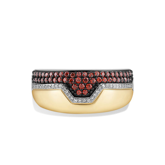 Women's Ring with Red Garnet and 1/10 CT.TW Diamonds in 14K Yellow Gold and Black Rhodium over Sterling Silver
