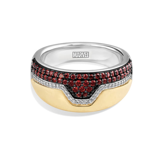 Women's Ring with Red Garnet and 1/10 CT.TW Diamonds in 14K Yellow Gold and Black Rhodium over Sterling Silver