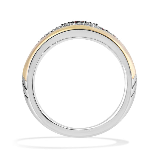 Women's Ring with Red Garnet and 1/10 CT.TW Diamonds in 14K Yellow Gold and Black Rhodium over Sterling Silver