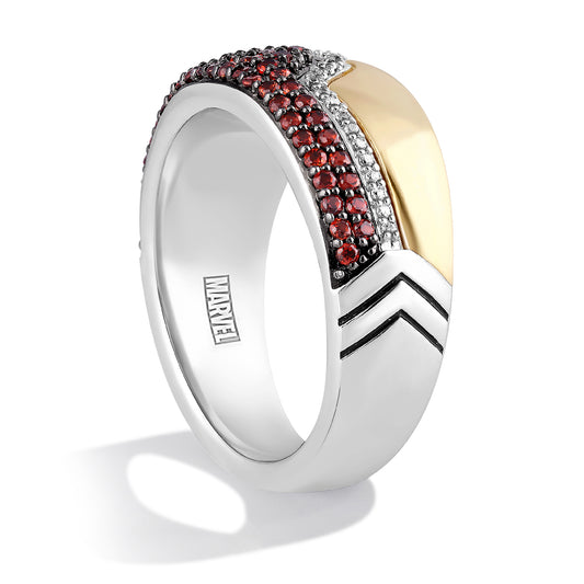 Women's Ring with Red Garnet and 1/10 CT.TW Diamonds in 14K Yellow Gold and Black Rhodium over Sterling Silver