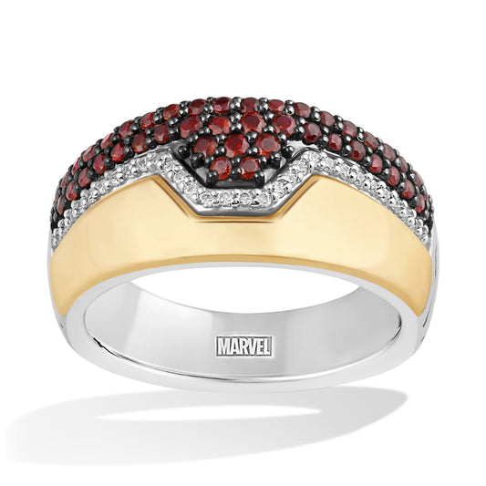 Women's Ring with Red Garnet and 1/10 CT.TW Diamonds in 14K Yellow Gold and Black Rhodium over Sterling Silver