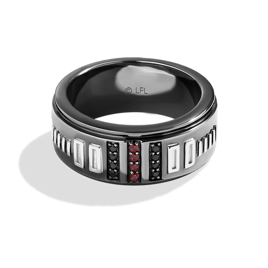 Men's Ring with Garnet and 1/10 CT.TW. Black Diamond accents set in Black Rhodium over Sterling Silver