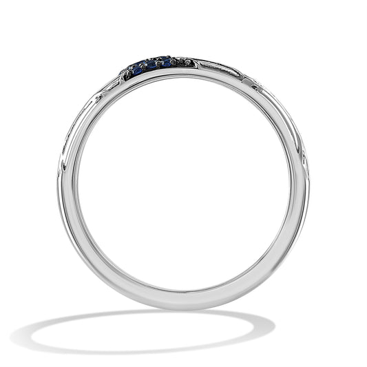 Men's Ring with Created Blue Sapphire in Black Rhodium over Sterling Silver