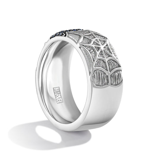 Men's Ring with Created Blue Sapphire in Black Rhodium over Sterling Silver