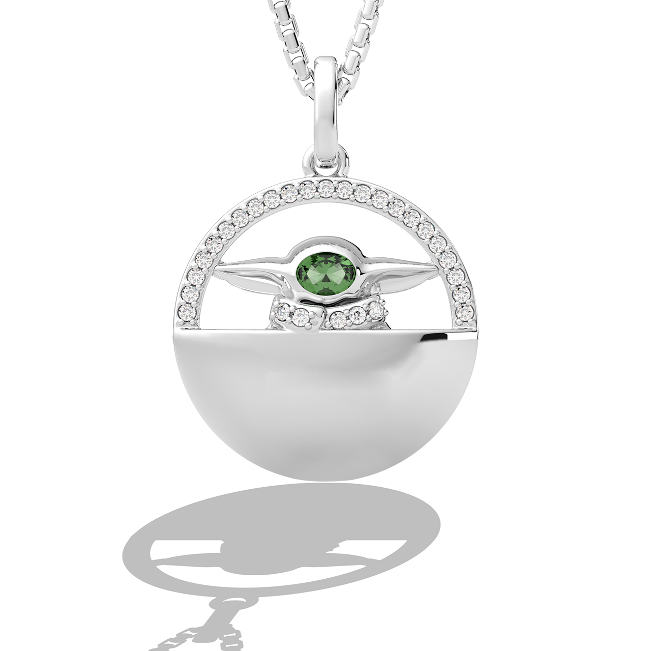 Star Wars™ The Child Diamonds & Green Tourmaline Women's Necklace Pendant in Sterling Silver 1/8 CTTW View 1